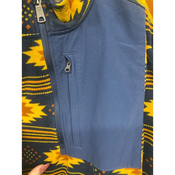Tribal Yellow Navy Fleece DULUTH TRADING CO Men's Large Quarter Pull Over - Picture 6 of 9